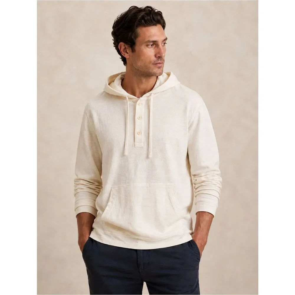 Banana Republic Men's Hooded Henley Sweatshirt Cream NEW Medium Linen